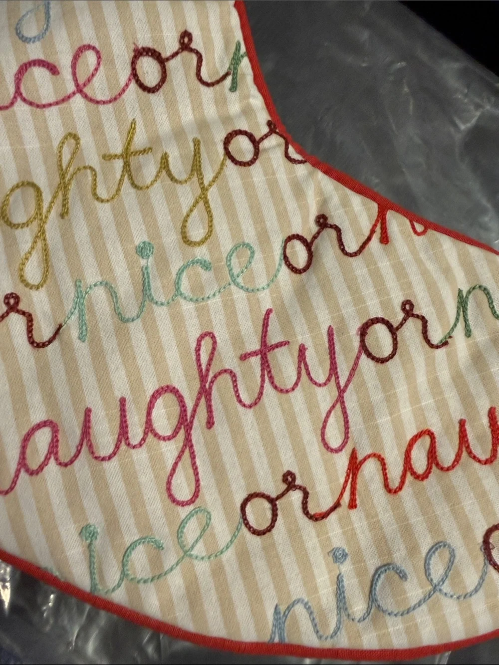Anthropologie Marlise Embroidered 'Naughty or Nice' Christmas Stocking Holiday